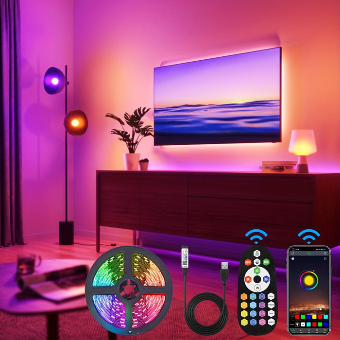 Uniqus Set, USB 5V 5050 RGB LED Strip Lights, Music Sync Color Changing ,Smart Application Remote Control, Led Strip Lights For Bedroom