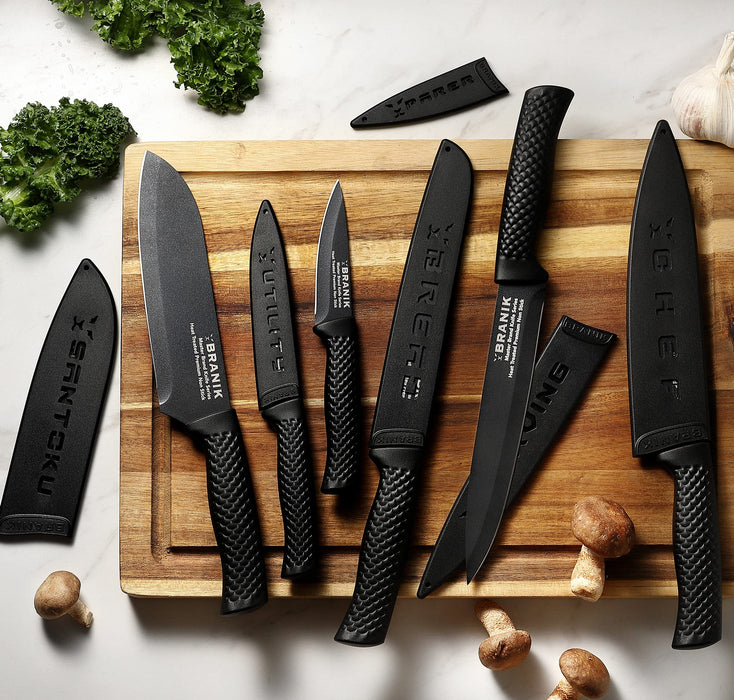 BRANIK 6Pc Black Kitchen Knife Set with Protective Sheaths & box, Prem —  CHIMIYA