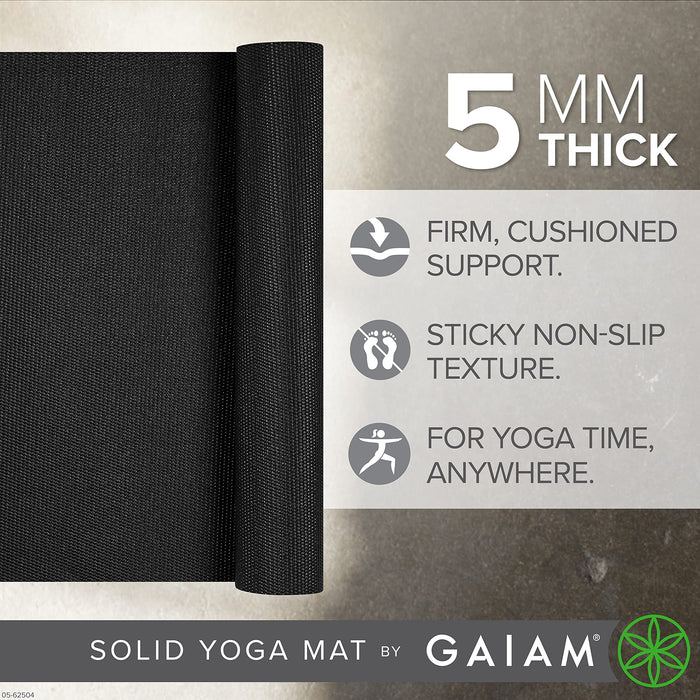  Gaiam Dry-Grip Yoga Mat - 5mm Thick Non-Slip Exercise &  Fitness Mat For Standard Or Hot Yoga