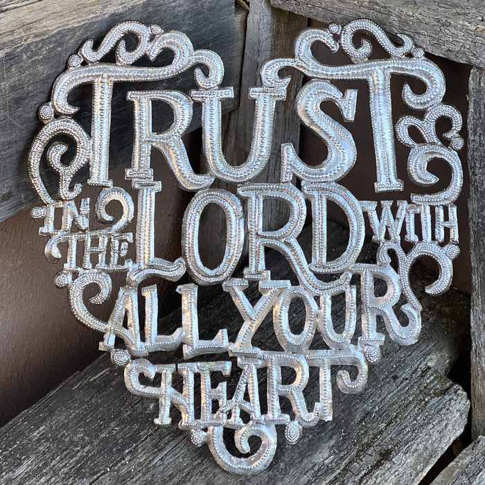 It's Cactus Trust in the Lord with all your Heart Wall Hanging Plaque, Spiritual Sculpture, Heart Design, Handmade in Haiti