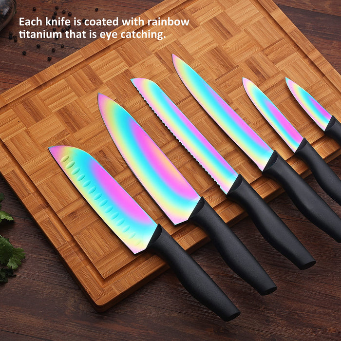 KYA36 Rainbow Titanium 12-Piece Stainless Steel Kitchen Knives Set