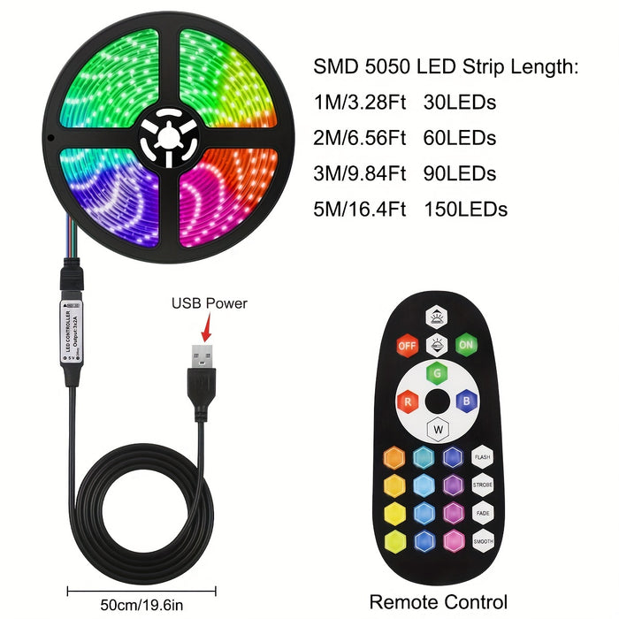 Uniqus Set, 5V USB LED Strip Lights, RGB 5050 Color Changing Light With 24key IR Remote Controller For Home Bedroom Kitchen TV Back